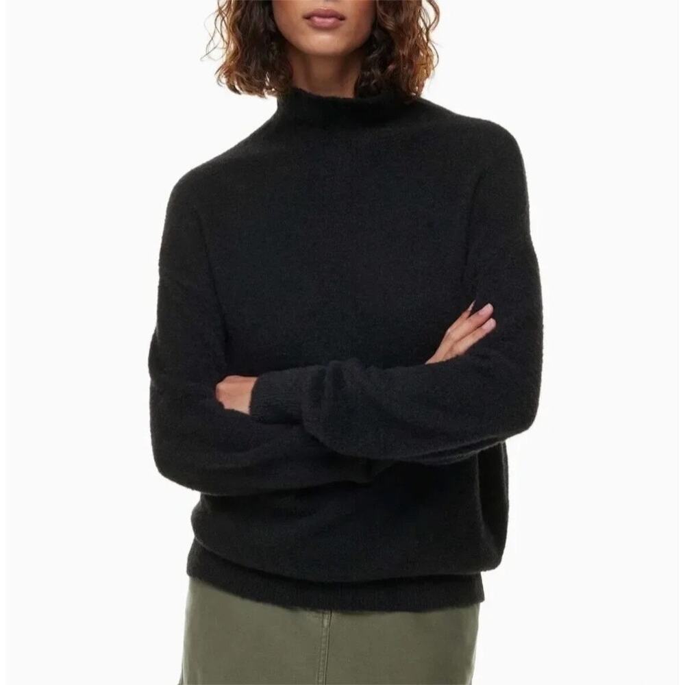 ARITZIA WILFRED FREE Black Hush Knit Mock Neck Chenille Pullover Sweater Sz 2XL